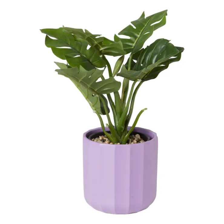 Xenos Bloempot streep - paars - ø11.5x11 cm- Bloempotten