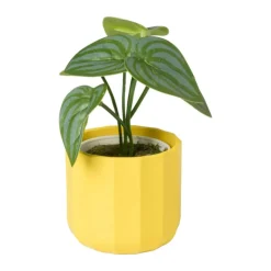 Xenos Bloempotje streep - geel - ø7x6.5 cm- Bloempotten