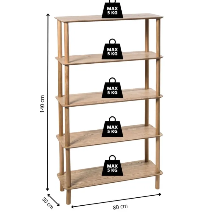 Xenos Boekenkast Scandi - naturel - 140x80x30 cm- Boekenkasten|Vakkenkasten
