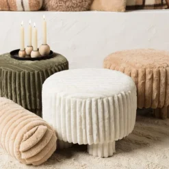 Xenos Bolster kussen rib - beige - ø15x45 cm- Kussens