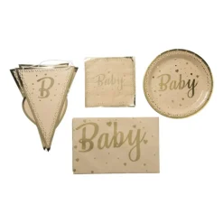Xenos Bord baby - goudkleurig - set van 8- Wegwerpservies|Babyshower