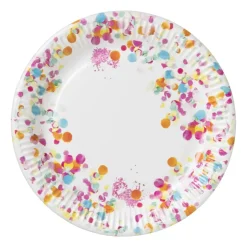 Xenos Bord Confetti - set van 8 - ø23 cm- Wegwerpservies|Kinderfeestjes