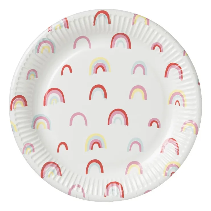 Xenos Bord Rainbow - set van 8 - ø23 cm- Wegwerpservies|Kinderfeestjes