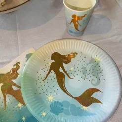 Xenos Borden zeemeermin - set van 10 - ø23 cm- Wegwerpservies|Kinderfeestjes