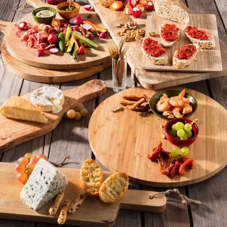 Xenos Borrelplank van mangohout - rond - 50x40 cm- Borrelplanken