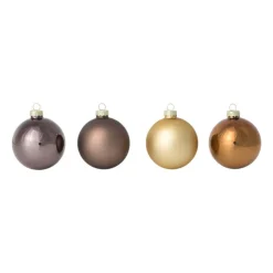 Xenos Box met kerstballen - bruin - ø7 cm - set van 8- Kerstballen