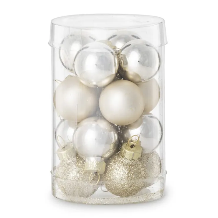 Xenos Box met kerstballen - goudkleurig - ø2.5 cm- set van 16- Kerstballen