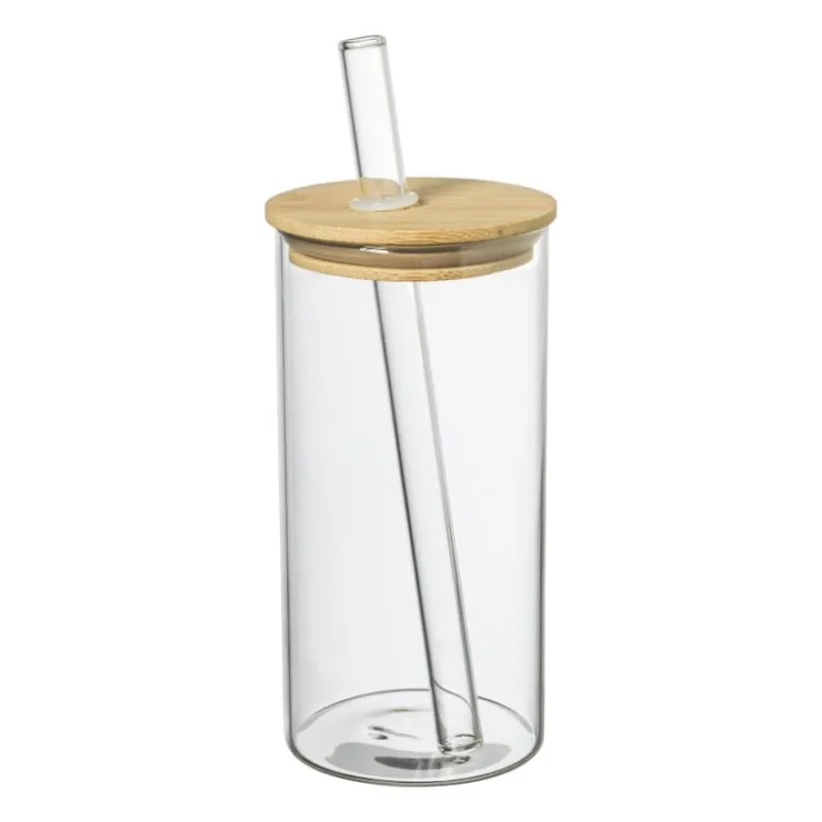 Xenos Bubble tea/ijskoffie cup - glas/bamboe - 600 ml- Thee|Koffieglazen