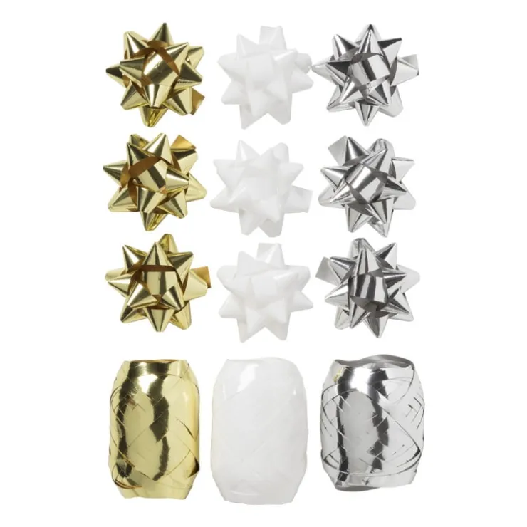 Xenos Cadeaulinten en strikken mix - goud/zilver/wit - set van 12- Cadeaulinten|Kerst Inpakken