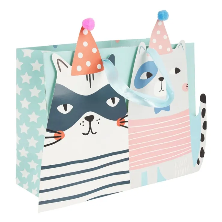 Xenos Cadeautasje cats - blauw - 18x21 cm- Cadeautasjes