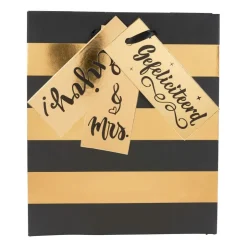 Xenos Cadeautasje zwart met goud - stripes - 18x21 cm- Cadeautasjes