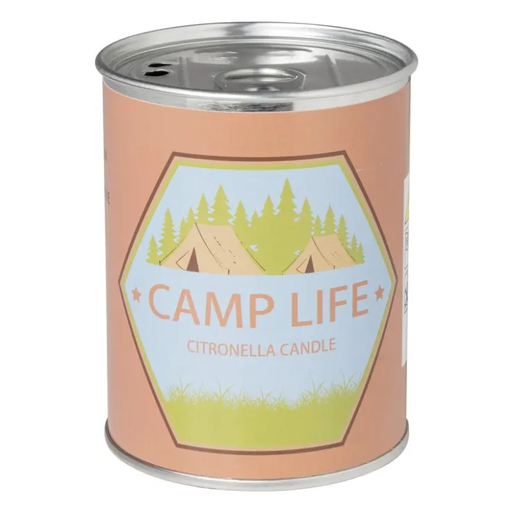 Xenos Citronella kaars camping life - rond blik - ø7.5x9.5 cm- Citronella Kaars|Citronella Kaars
