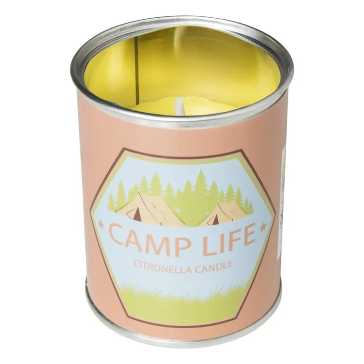 Xenos Citronella kaars camping life - rond blik - ø7.5x9.5 cm- Citronella Kaars|Citronella Kaars