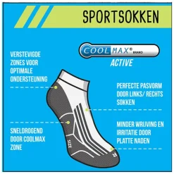 Xenos Coolmax enkelsokken - 39/42 - wit/grijs - 2 paar- Sportsokken