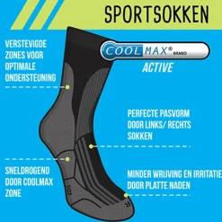 Xenos Coolmax sportsokken 39/42 - zwart/grijs - 2 paar- Sportsokken