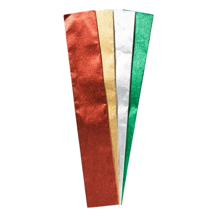 Xenos Crepe papier metallic - multikleur - set van 4- Knutselpapier|Kerst Inpakken