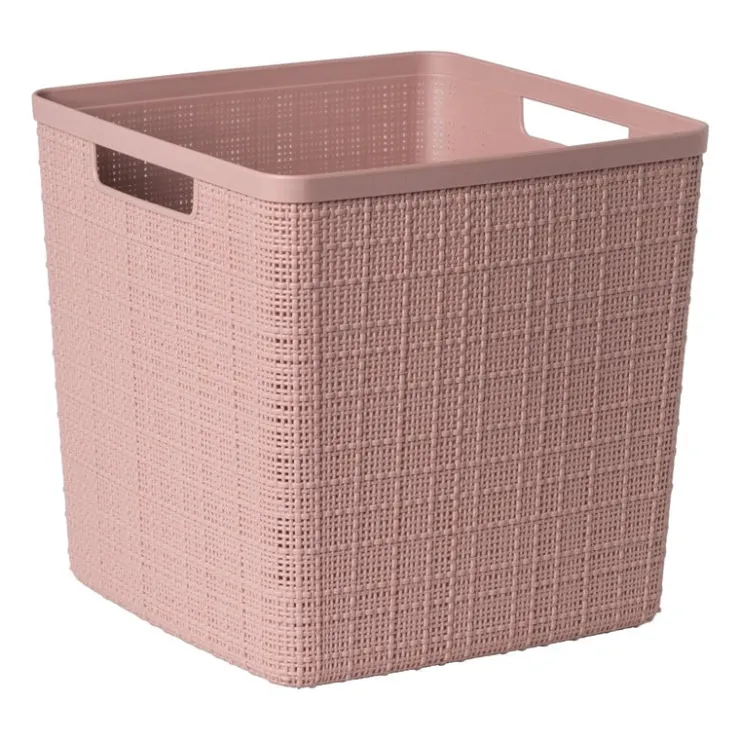 Xenos Curver jute opbergmand cube - 17 liter - roze- Opbergboxen