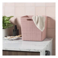 Xenos Curver jute opbergmand cube - 17 liter - roze- Opbergboxen