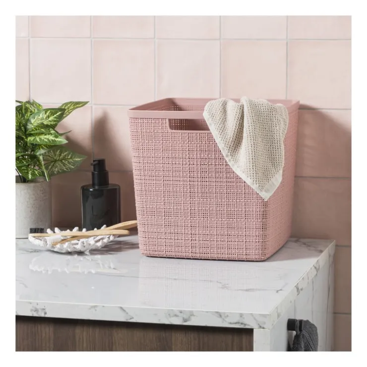 Xenos Curver jute opbergmand cube - 17 liter - roze- Opbergboxen