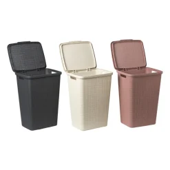 Curver jute wasmand met deksel - 58 liter - grijs- Wasmanden
