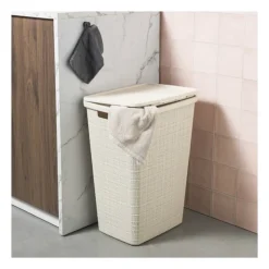 Curver jute wasmand met deksel - 58 liter - beige- Wasmanden