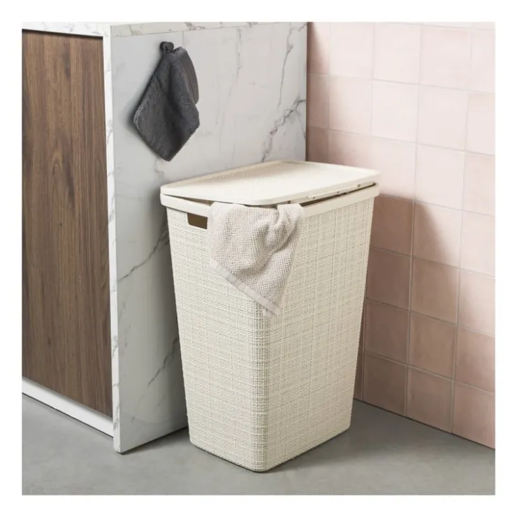 Curver jute wasmand met deksel - 58 liter - beige- Wasmanden