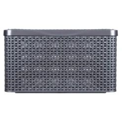 Curver opbergmand met deksel groot - grijs - 23x44x33 cm- Opbergbakken|Opbergboxen