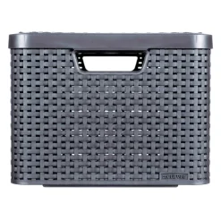 Curver opbergmand met deksel groot - grijs - 23x44x33 cm- Opbergbakken|Opbergboxen