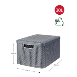 Curver opbergmand met deksel groot - grijs - 23x44x33 cm- Opbergbakken|Opbergboxen
