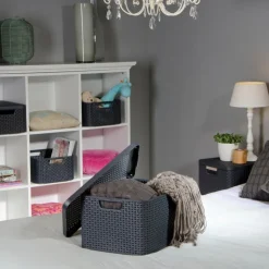 Curver opbergmand met deksel groot - grijs - 23x44x33 cm- Opbergbakken|Opbergboxen