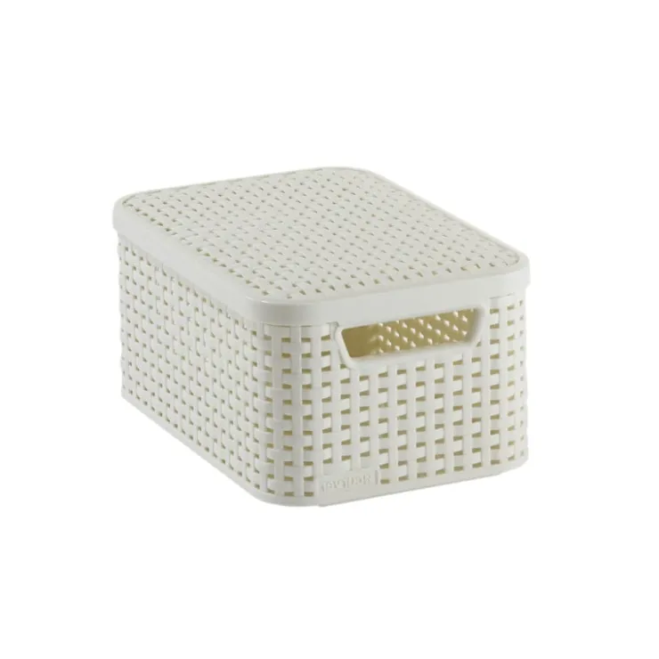 Curver opbergmand met deksel klein - wit - 13x29x19 cm- Opbergbakken|Opbergboxen