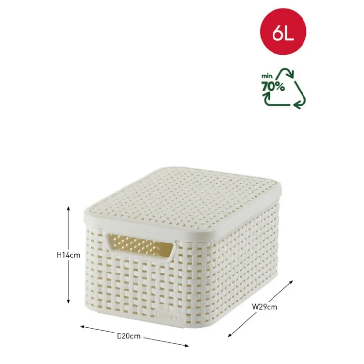 Curver opbergmand met deksel klein - wit - 13x29x19 cm- Opbergbakken|Opbergboxen