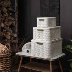 Curver opbergmand met deksel klein - wit - 13x29x19 cm- Opbergbakken|Opbergboxen