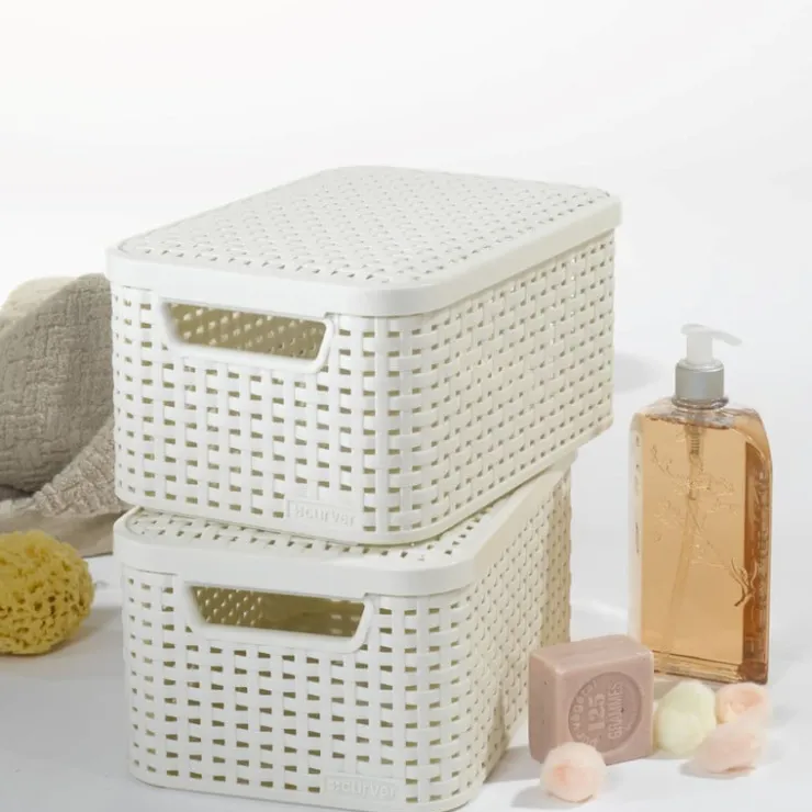 Curver opbergmand met deksel klein - wit - 13x29x19 cm- Opbergbakken|Opbergboxen