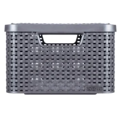 Curver opbergmand met deksel middel - grijs - 19x40x29 cm- Opbergbakken|Opbergboxen