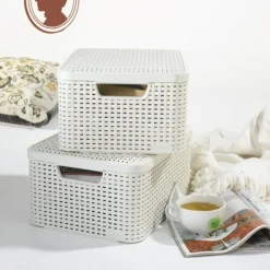 Curver opbergmand met deksel middel - wit - 19x40x29 cm- Opbergboxen|Opbergbakken