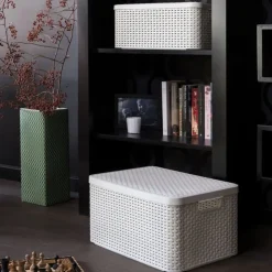 Curver opbergmand met deksel middel - wit - 19x40x29 cm- Opbergboxen|Opbergbakken