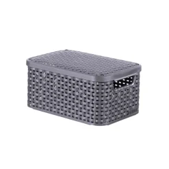 Curver opbergmand met deksel klein - grijs - 13x29x19 cm- Opbergbakken|Opbergboxen