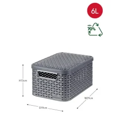 Curver opbergmand met deksel klein - grijs - 13x29x19 cm- Opbergbakken|Opbergboxen