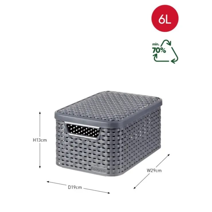 Curver opbergmand met deksel klein - grijs - 13x29x19 cm- Opbergbakken|Opbergboxen