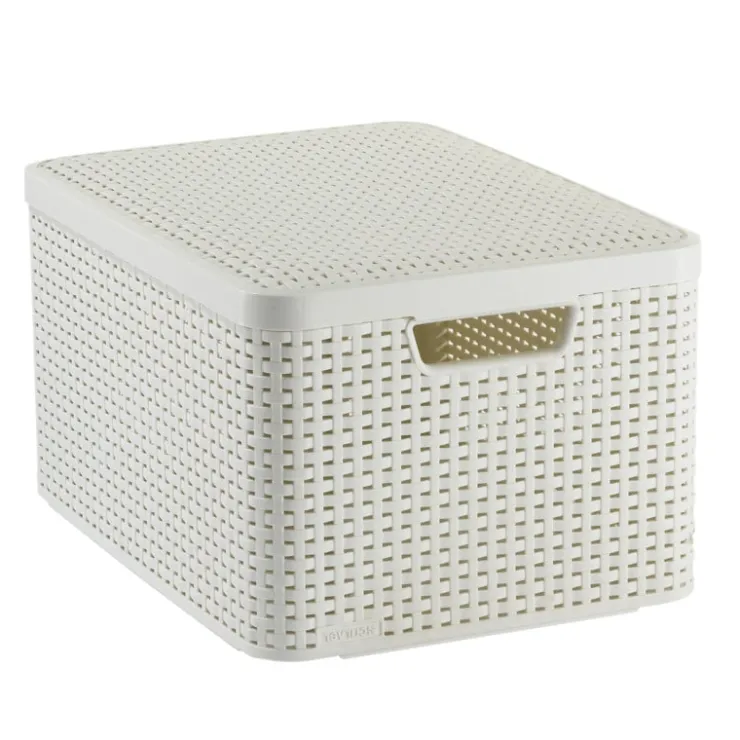Curver opbergmand met deksel groot - wit - 23x44x33 cm- Opbergbakken|Opbergboxen