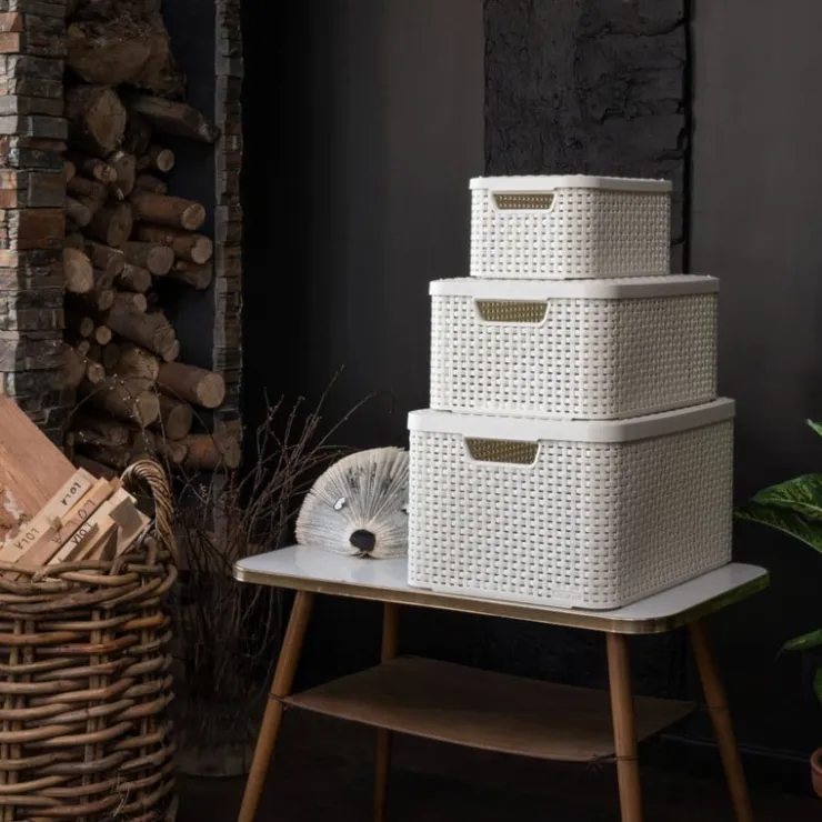 Curver opbergmand met deksel groot - wit - 23x44x33 cm- Opbergbakken|Opbergboxen
