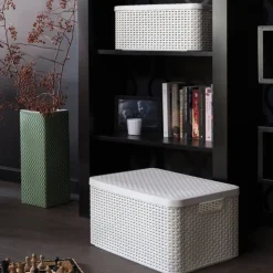 Curver opbergmand met deksel groot - wit - 23x44x33 cm- Opbergbakken|Opbergboxen