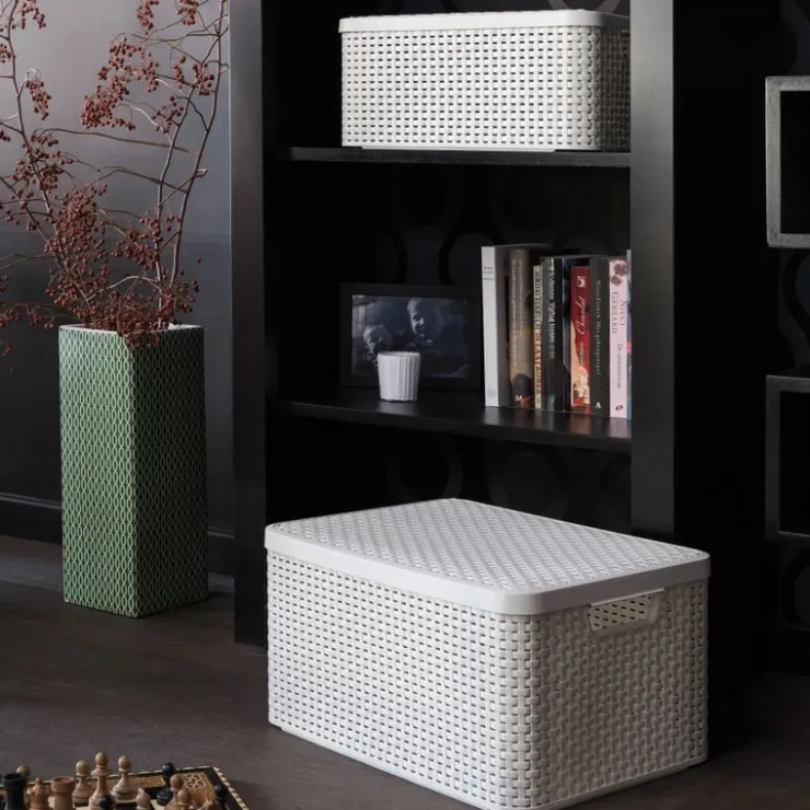 Curver opbergmand met deksel groot - wit - 23x44x33 cm- Opbergbakken|Opbergboxen