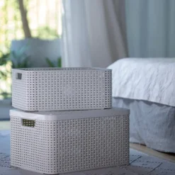 Curver opbergmand met deksel groot - wit - 23x44x33 cm- Opbergbakken|Opbergboxen