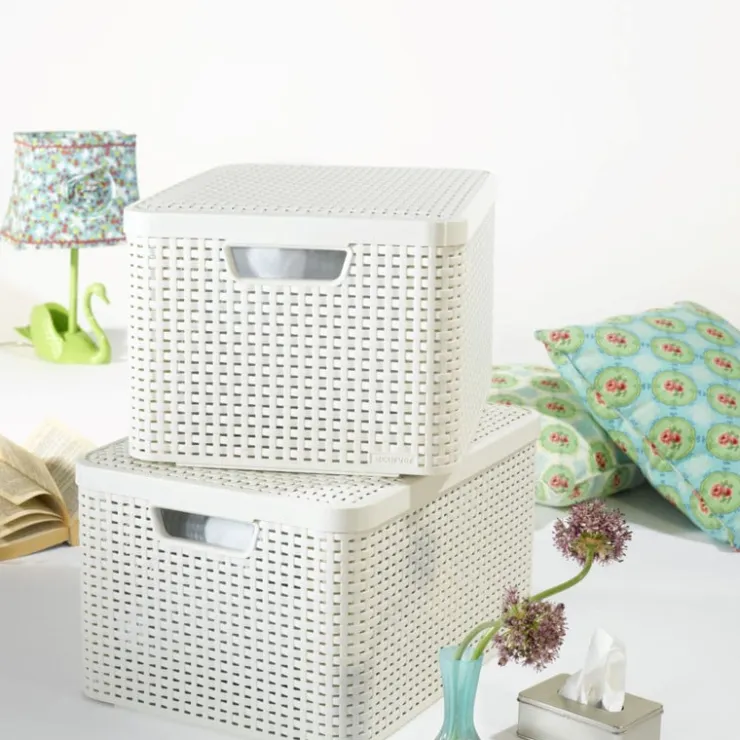 Curver opbergmand met deksel groot - wit - 23x44x33 cm- Opbergbakken|Opbergboxen