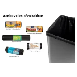 Curver prullenbak Verto - grijs/zwart - 54 liter- Pedaalemmers|Prullenbakken