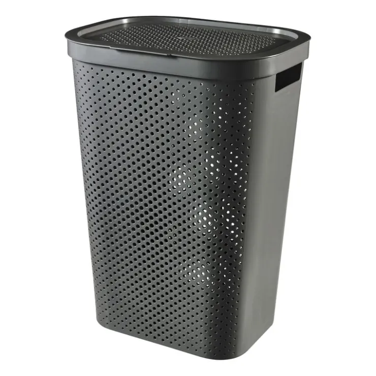 Curver wasmand met deksel Infinity Dots - antraciet - 60 liter- Wasmanden