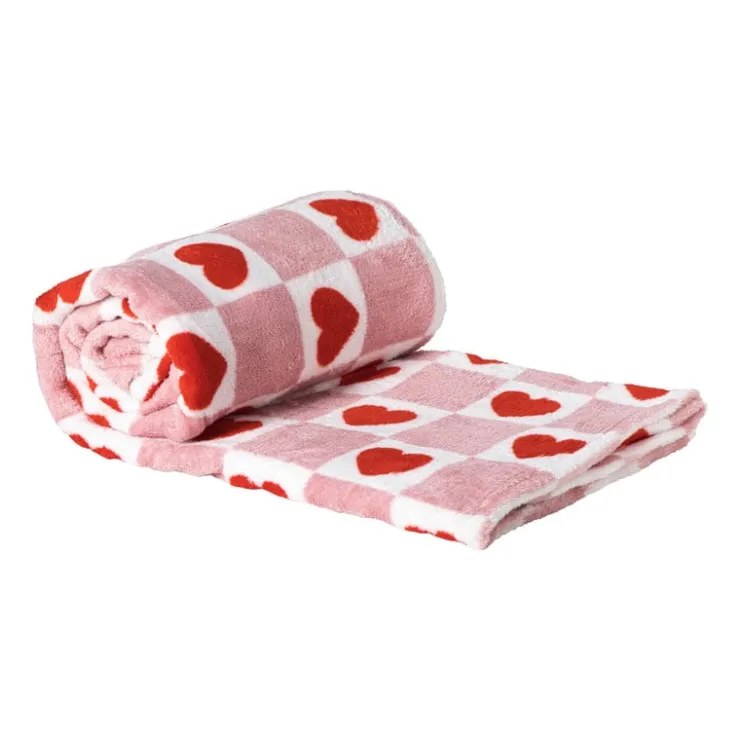 Xenos Deken met hartjesprint - roze/rood - 160x130cm- Plaids