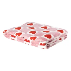 Xenos Deken met hartjesprint - roze/rood - 160x130cm- Plaids